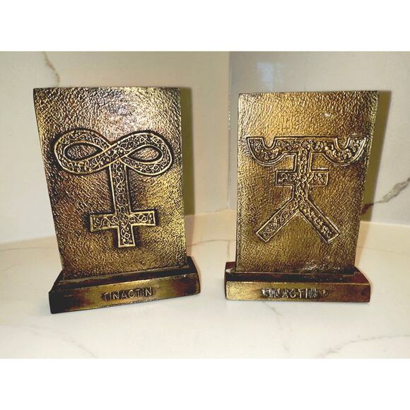 Vintage Pharmaceutical Brass Paperweights Bookends Tinactin Pair Apothecary - Picture 1 of 9